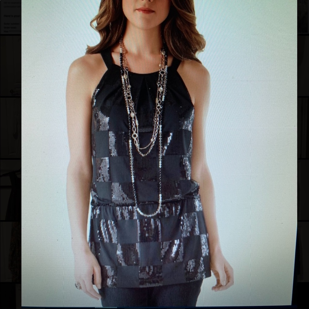 White House Black Market Black Sequin Tunic